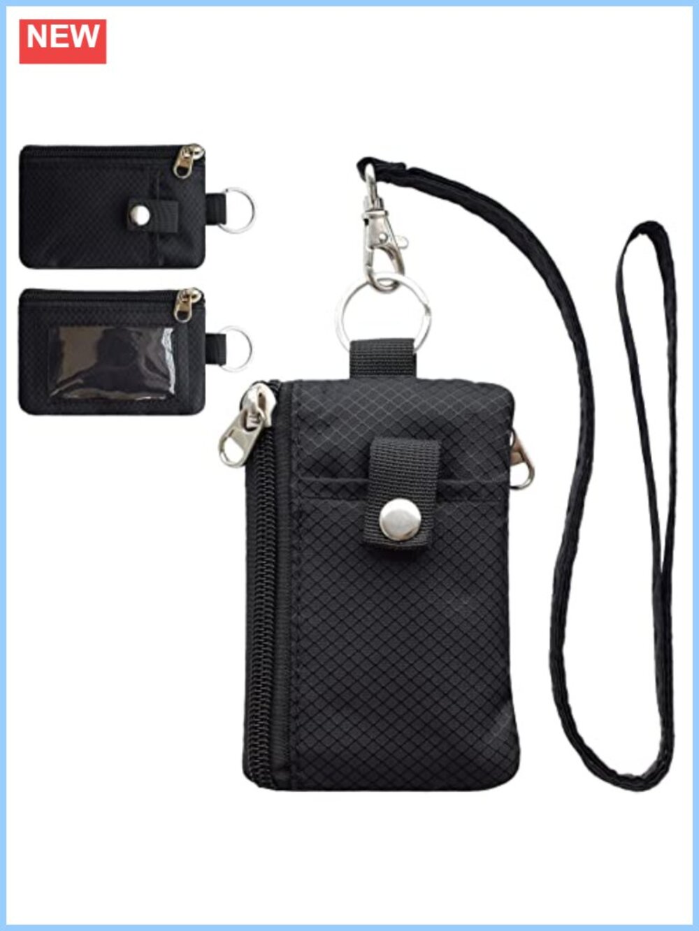 RFID Blocking Small Wallet with ID Window Water Resistant Zip ID Case Lanyard